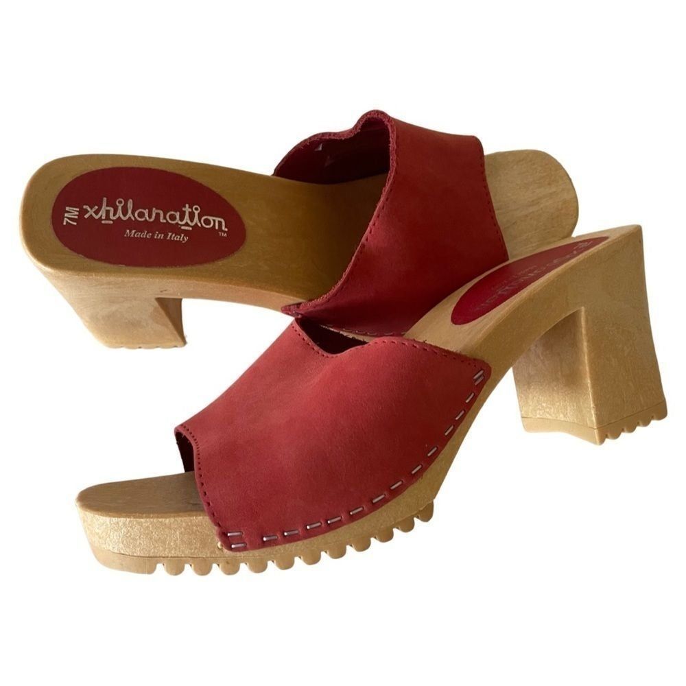 VINTAGE 90s Xhilaration Suede Slide Platform Heels Red Size 7